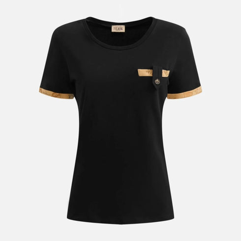 Alviero Martini 1A Classe T-shirt T-shirt Donna con taschino e profili geo Nero P24-ALVIERO MARTINI0701JC76-999-42 - Francavilla Moda